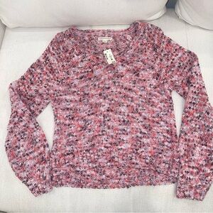 NWT Size L Aeropastle Popcorn Pink Multicolor Knit Sweater